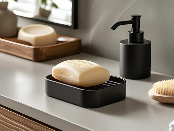 Porte-savon moderne imprimé en 3D avec nervures de drainage